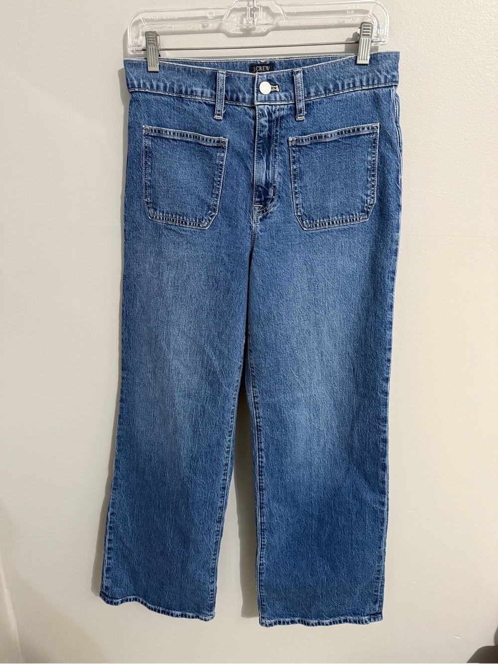 J Crew Jeans Womens 27 Wide Leg Patch Pocket Full Length High Rise 90s Wash